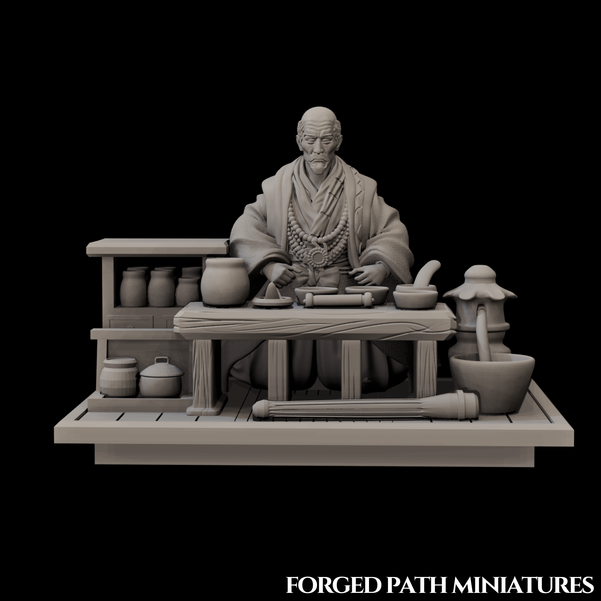 Ronin Healer – Seated Japanese Samurai Apothecary | Bushido STL Miniature